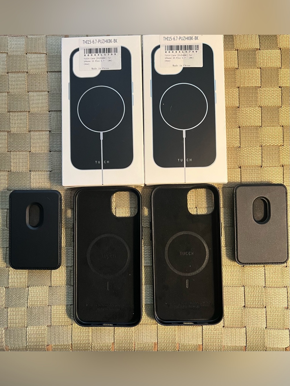 2 Black Leather Phone Case for iPhone 15 Plus- with magnetic wallet